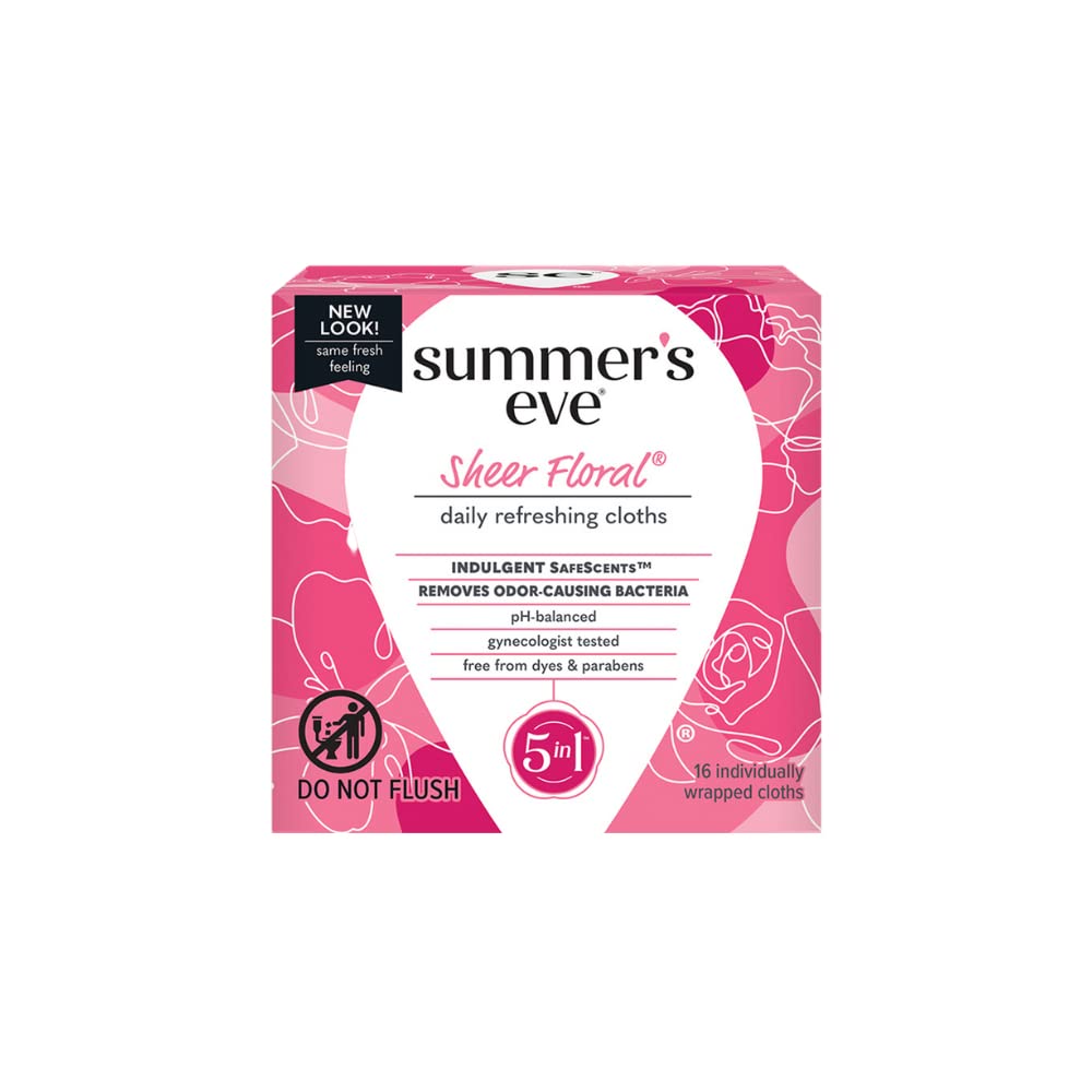 Summer's Eve Sheer Floral Daily Refreshing Feminine Wipes, Removes Odor, pH balanced, 16 count, (Pack of 8) Summer's Eve uk supplements