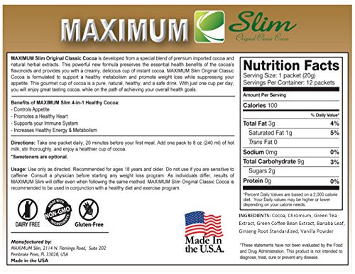 Premium ORGANIC Instant Cocoa. MOST EFFECTIVE FORMULA for Weight Loss, Fat Burn Maximum Slim uk supplements