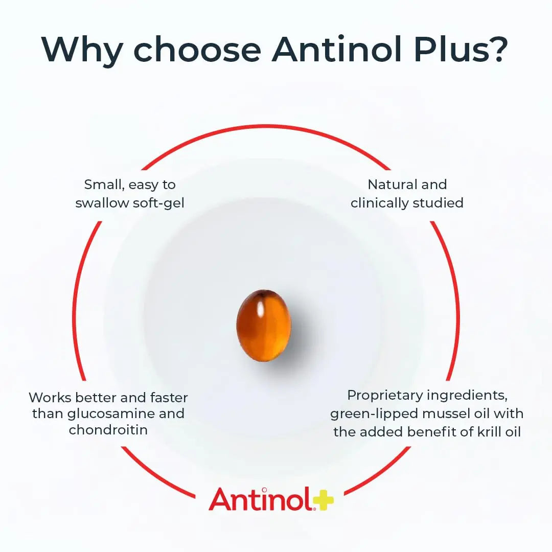 Antinol Plus, Mobility, Hip, and Joint Supplement for Dogs, Green-Lipped Mussels and Krill Oil - Dog Joint Supplement, Better and Faster Than Glucosamine and Chondroitin, 120 Soft Gels Antinol uk supplements