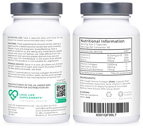 Wild-Caught Marine Collagen Complex Capsules with Hyaluronic Acid | 120 Capsules - 2 Month Supply LOVE LIFE SUPPLEMENTS uk supplements
