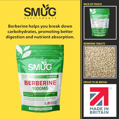 SMUG Supplements Berberine Tablets - 100 High Strength 1000mg Pills - Can Promote SMUG Supplements uk supplements