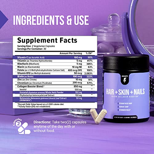 InnoSupps Hair + Skin + Nails | Vegan Collagen Booster | Biotin, Verbasnol, B12, Horsetail InnoSupps uk supplements