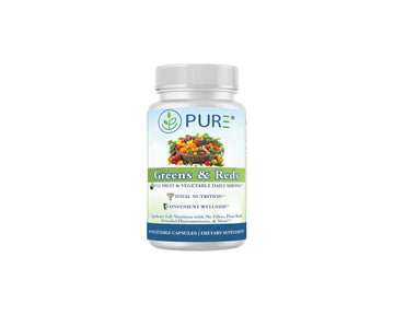 PURE® Greens & Reds Capsules - 30 Servings - 9 Daily Servings of Fruits & Vegetables in 1 Capsule - PhytoServ® Superfood Blend with Broccoli, Kale & Berries - Plant-Based Phytonutrient Shield PURE uk supplements