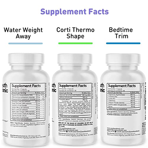 Youth & Tonic Shred Sculpt Lean 3 x Diet Pills w Water Weight Away & Cortithermo Shape Youth & Tonic uk supplements