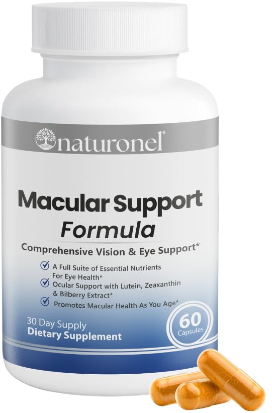Naturonel Macular Support Formula – Vision & Eye Health with Lutein, Zeaxanthin, Bilberry, Eyebright & Antioxidants | Non-GMO, Made in USA, GMP Certified – 60 Capsules, 30 Day Supply (1) Naturonel uk supplements