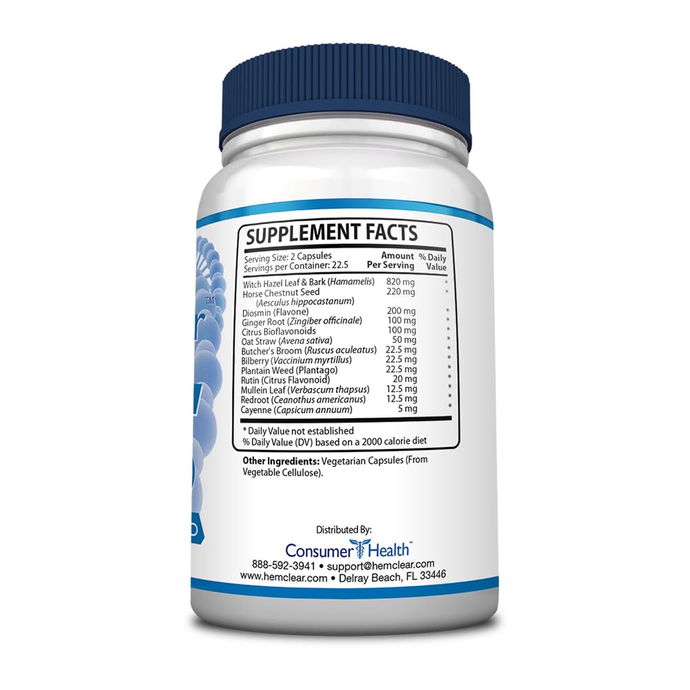 HemClear for Hemorrhoids - Vegan, 100% Natural Formula for Hemorrhoid Relief & Vascular Health - Maximum Strength 1 Bottle Hemclear uk supplements