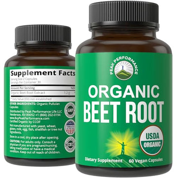 USDA Organic Beet Root Vegan Capsules. Beets Juice Powder Super Food Pills 1200 mg Peak Performance uk supplements