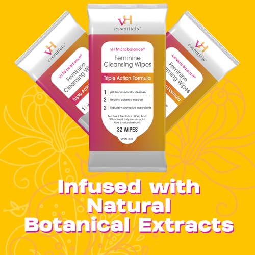 vH essentials Feminine Cleansing Wipes - pH Balanced, Prebiotics, Tea Tree & Aloe, Soothing Witch Hazel vH essentials uk supplements