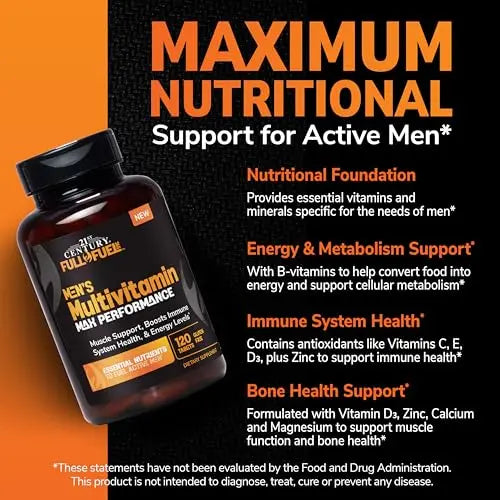 21st Century Full Fuel 365 Active Men’s Multivitamin, 120 Tablets, Daily Vitamins and Minerals for Energy, Muscle Support, Immune Health, No Gluten 21st Century uk supplements