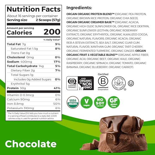 Orgain Organic Sport Vegan Protein Powder, Chocolate - 30g Plant Based Protein Orgain uk supplements