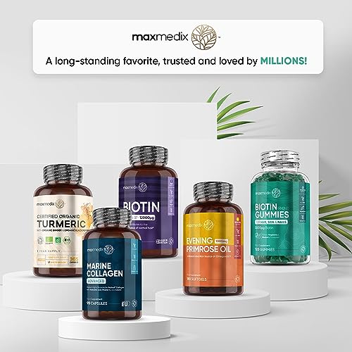 Biotin Gummies 5000mcg - with Vitamin A, B, C, D, E & Selenium – 120 Hair Nails and Skin maxmedix uk supplements