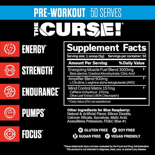 JNX SPORTS The Curse! Pre Workout Powder - Blue Raspberry 50 Servings | Preworkout JNX SPORTS uk supplements