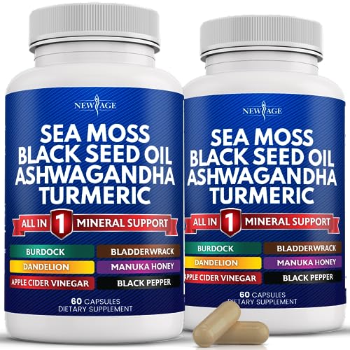 Silica Sea Moss 3000mg Black Seed Oil 2000mg Ashwagandha 1000mg Turmeric 1000mg NEW AGE uk supplements