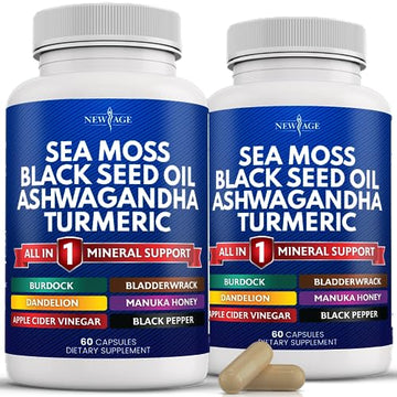 Silica Sea Moss 3000mg Black Seed Oil 2000mg Ashwagandha 1000mg Turmeric 1000mg NEW AGE uk supplements