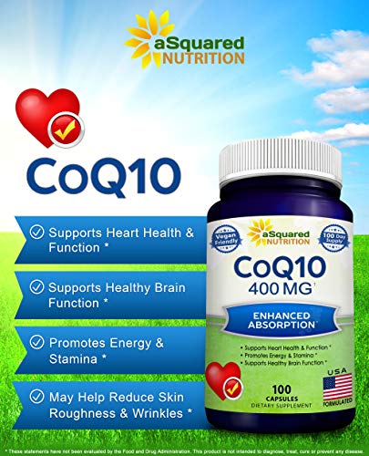aSquared Nutrition CoQ10 (400mg Max Strength, 100 Veggie Capsules) - High Absorption aSquared Nutrition uk supplements
