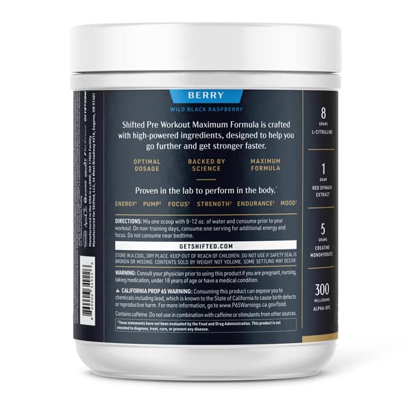 SHIFTED Maximum Pre Workout Powder, Energy & Focus Supplement with Creatine Monohydrate SHIFTED uk supplements