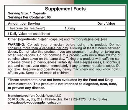 Theacrine (Teacrine) 100 Mg, 60 Capsules - Energy and Focus Supplement (Similar to Caffe Double Wood Supplements uk supplements