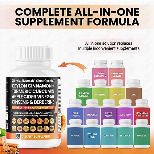 Ceylon Cinnamon 3000mg Apple Cider Vinegar 3000mg Turmeric 2000mg Panax Ginseng Winvita Naturals uk supplements