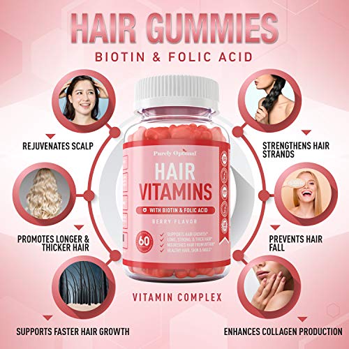 Premium Hair Vitamins Supplement-Gummy Vitamins w/Biotin, Folic Acid, Vitamins A&D Purely Optimal uk supplements