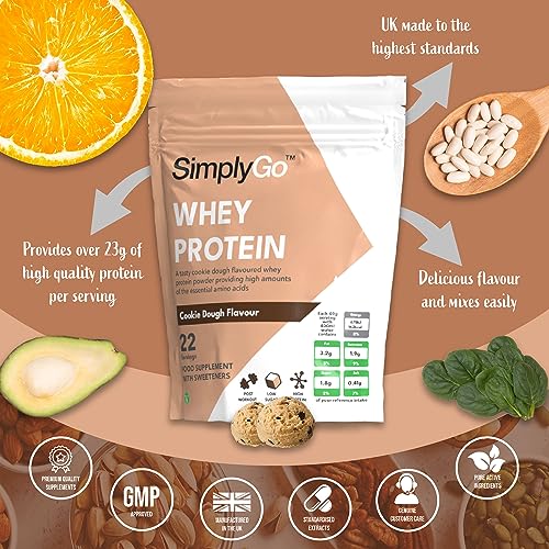 SimplyGo Whey Protein Powder | 900g | Simply Add 30g to Water, Juice or Shakes (Cookie Dough) Simply Supplements uk supplements