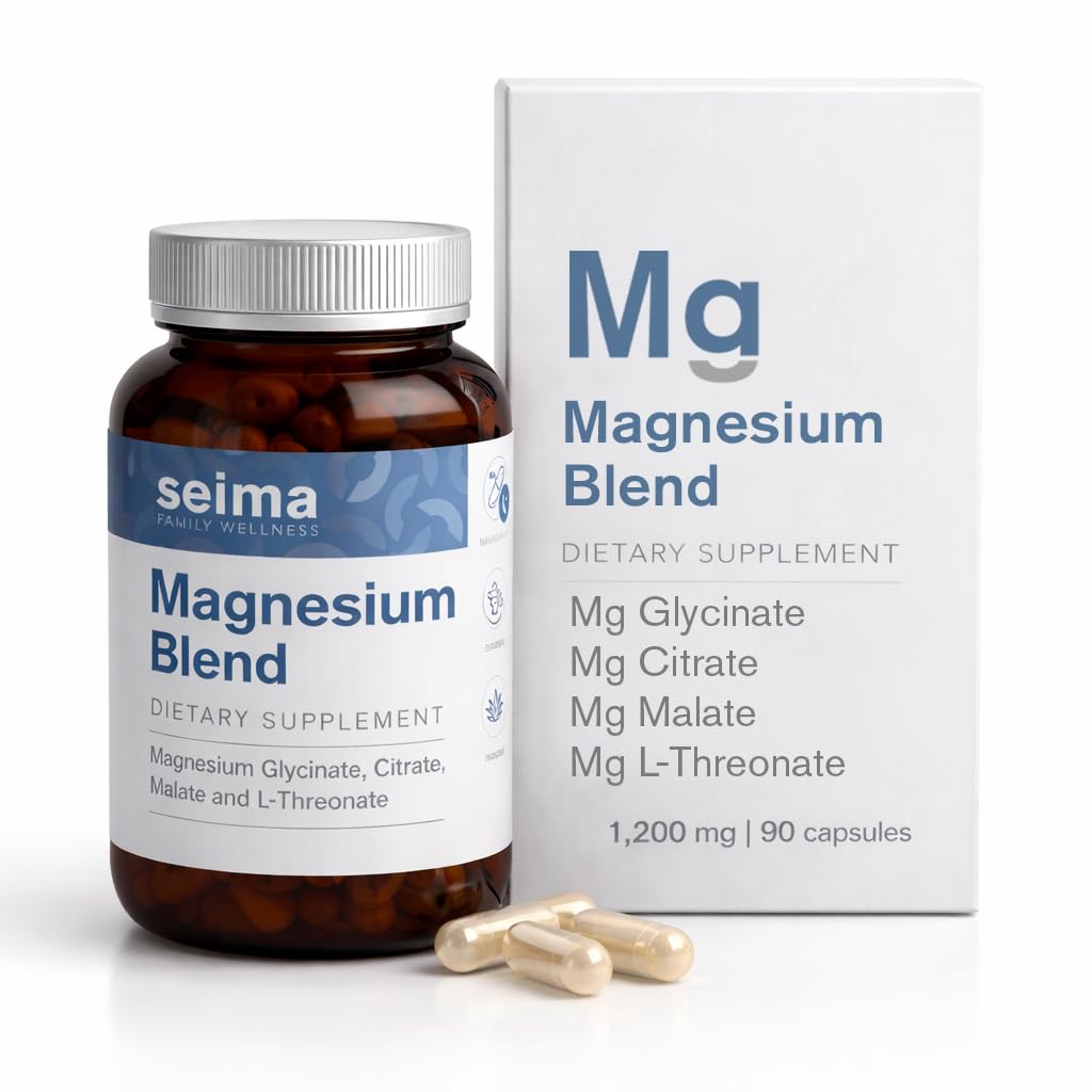 SEIMA - 4-in-1 Magnesium Complex – 1200 mg with Glycinate, Citrate, L-Threonate and Malate – Sleep, Stress Relief, Muscle Recovery, Energy and Well-Being for Women and Men, 90 Capsules Seima uk supplements