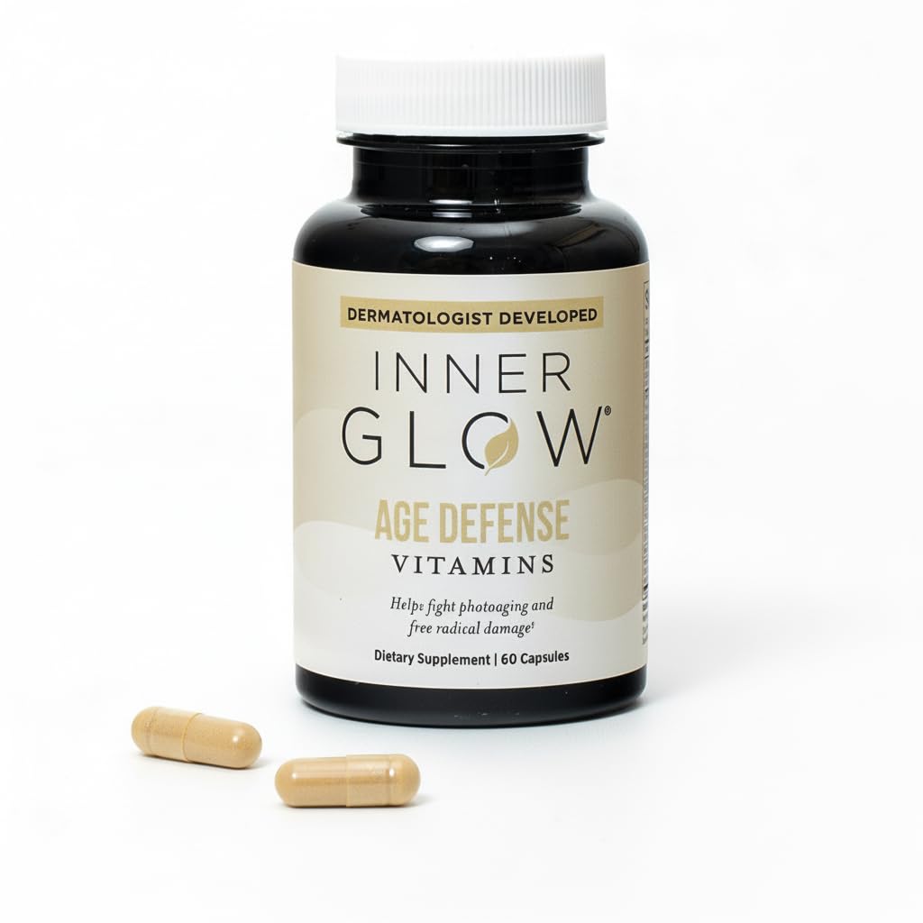 Inner Glow Age Defense Vitamins - Dermatologist and Plastic Surgeon Developed to Fight photoaging and Melasma, Polypodium Leucotomos Antioxidant Formula – Vegan, Gluten-Free – 60 Capsules Inner Glow uk supplements