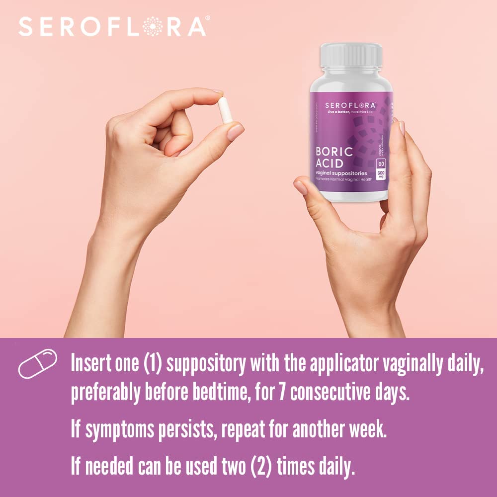 Seroflora Boric Acid Vaginal Suppositories for Women + 1 Suppository Applicator - Helps Support Vaginal Odor pH Balance, Yeast Infection and Bacterial Vaginosis Seroflora uk supplements