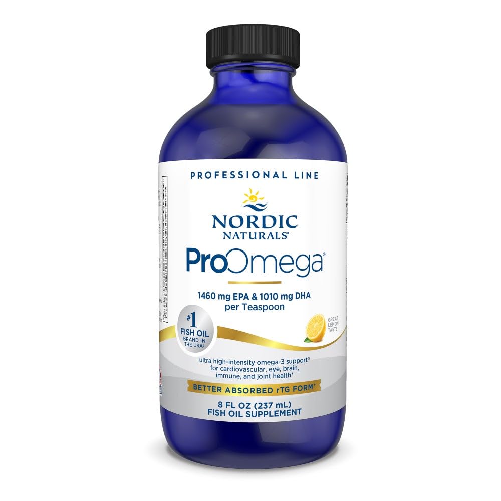 Nordic Naturals ProOmega Liquid, Lemon Flavor - 8 oz - 2840 mg Omega-3 - High Potency Fish Oil with EPA & DHA - Promotes Brain, Eye, Heart, & Immune Health - Non-GMO - 48 Servings Nordic Naturals uk supplements