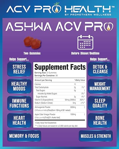 Ashwa ACV Pro Health - Sugar Free Apple Cider Vinegar Gummies, Ashwagandha Gummies Promethean Wellness uk supplements