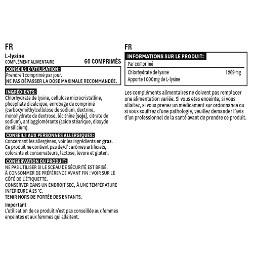 Natures Aid L-Lysine 1000 mg, High Potency Essential Amino Acid, Vegan, 60 Tablets natures aid uk supplements