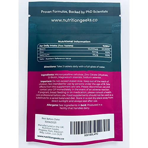 Nutrition Geeks Biotin Hair Growth Supplement - 180 Tablets Enhanced with Zinc Nutrition Geeks uk supplements