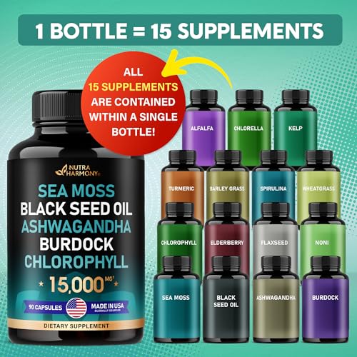 Irish Sea Moss | Black Seed Oil | Ashwagandha | Burdock | Chlorophyll | Supergreens NUTRAHARMONY uk supplements