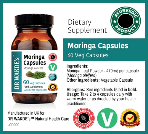DR WAKDE'S Moringa Capsules (Moringa oleifera, 60 Veg Caps, Plant-Based Supplement, Ayurvedic Herb, All Natural, Vegan) DR WAKDE's uk supplements
