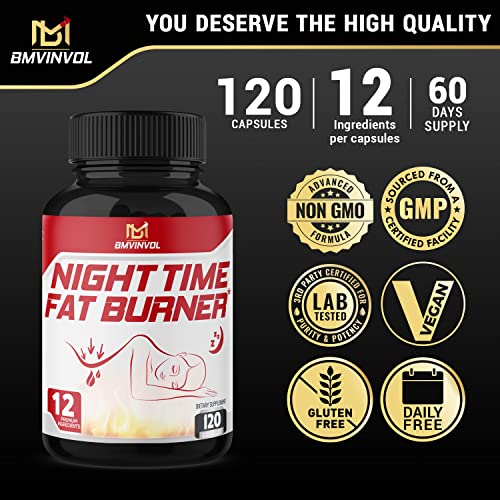 BMVINVOL Night Time Fat Burner 120Capsules, 12-in-1 Powerful Blend of Green Tea BMVINVOL uk supplements