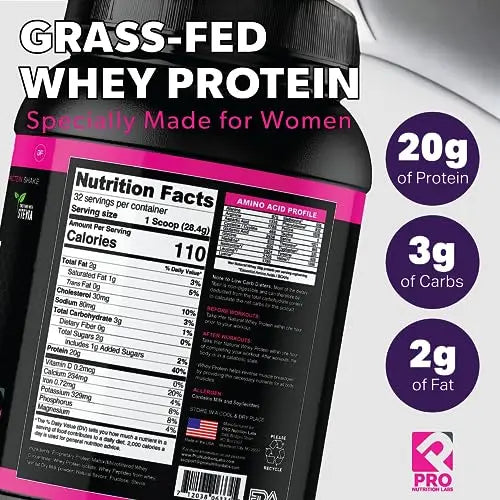 Whey Protein Powder for Women - Supports Lean Muscle - Low Carb - Gluten Free - Grass Fed & rBGH Hormone Free (Creamy Vanilla, 2 lb) PRO NUTRITION LABS uk supplements