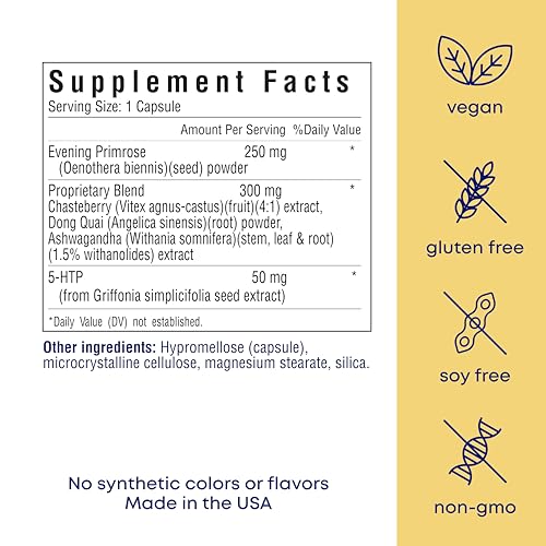 her own PMS, Supports PMS Symptoms, Promotes Positive Mood, Natural Hormone Balance, Helps Relieve Cramping, Hot Flashes Menopause Relief, Gluten and Soy Free, Vegan, 30 Capsules, 30 Servings her own uk supplements