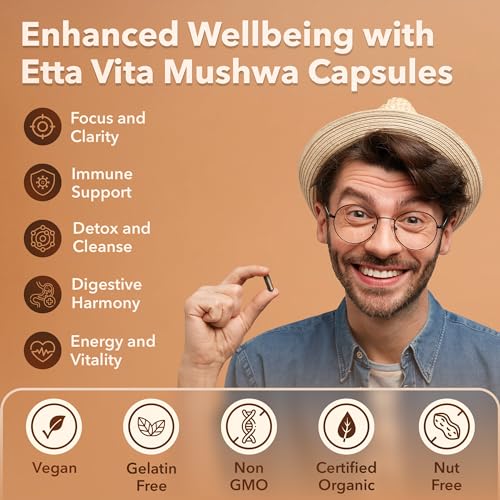 USDA Organic Lions Mane Supplement Capsules with Ashwagandha, Chaga, Reishi, Cordyceps Etta Vita uk supplements