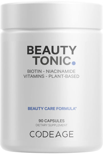 Codeage Biotin Supplement with Vitamin C, Vitamin E, Vitamin B6, Niacin, Folate, Organic Food Blend, Phytoceramides, Astaxanthin, Selenium - Beauty Tonic - Hair, Skin, and Nail Support - Vegan, 90 Ct Codeage uk supplements
