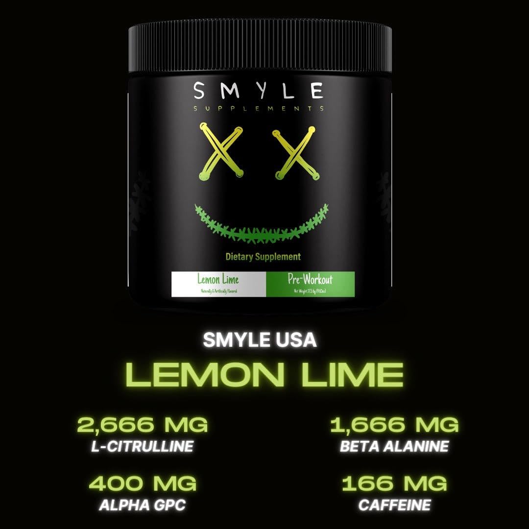 Smyle USA Pre-Workout Powder Lemon Lime - Pre Workout Energy with 400mg Alpha Smyle Supplements uk supplements