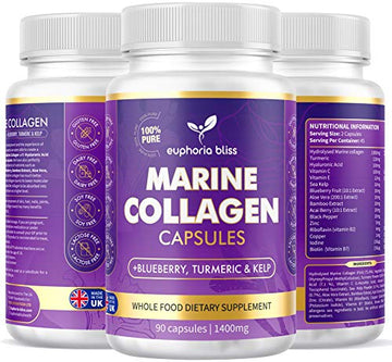 High Strength Marine Collagen Tablets - Skin, Hair, Nails & Joints - Fortified with Hyaluronic Acid Euphoria Bliss uk supplements