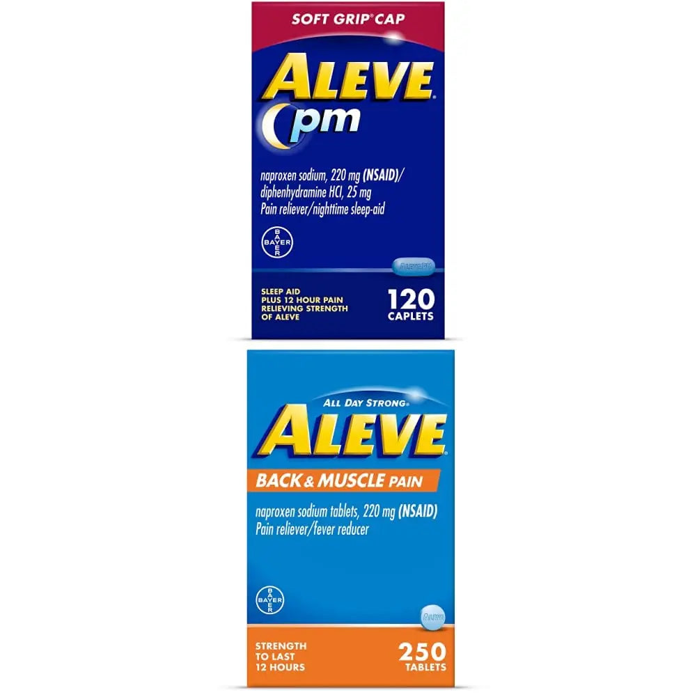 Aleve PM Naproxen Sodium Caplets, 120 Count Back & Muscle with Naproxen, 250 Count, Sleep Aid and Pain Relief Aleve uk supplements