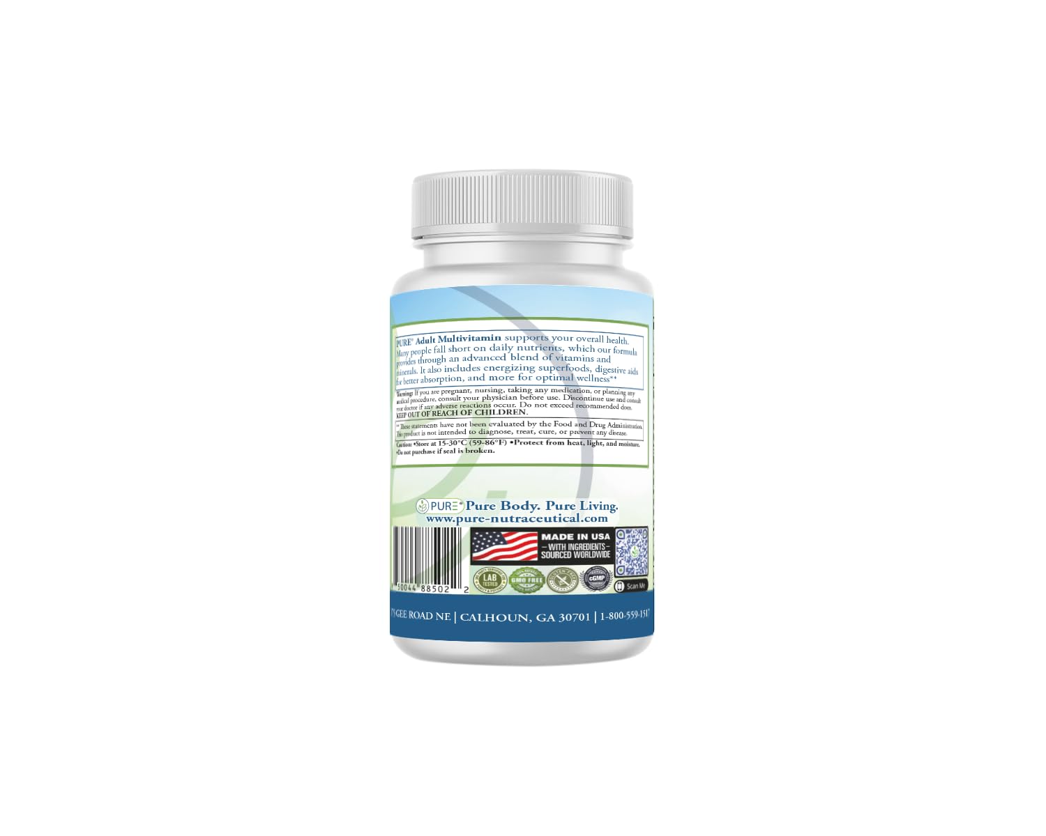 PURE Adult Multivitamin with Vitamins A, C, D3, B12, Minerals, Digestive Enzymes, 90 Capsules, 30 Servings PURE uk supplements