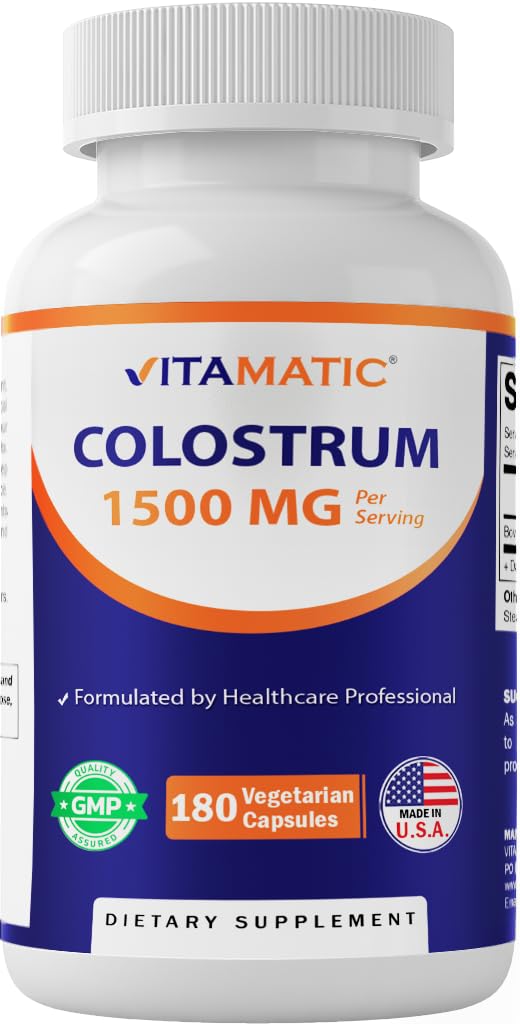Vitamatic Bovine Colostrum 30% IgG Supplement 1500 mg per Serving - Supplement for Gut Health, Hair Growth, Beauty, Muscle Recovery, & Immune Support - 180 Veg Capsules Vitamatic uk supplements