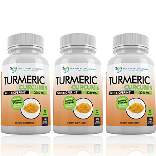 Turmeric Curcumin - 2250mg/d - 95% Curcuminoids - 180 Veggie Caps with Black DOCTOR RECOMMENDED SUPPLEMENTS uk supplements