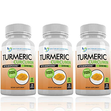 Turmeric Curcumin - 2250mg/d - 95% Curcuminoids - 180 Veggie Caps with Black DOCTOR RECOMMENDED SUPPLEMENTS uk supplements