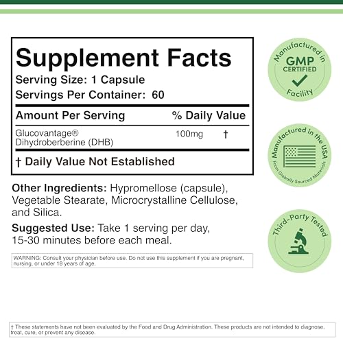 Dihydroberberine Supplement 100mg, 60 Capsules (Patented GlucoVantage Super Berberine, May be 5X More Effective Than Berberine with Less Side Effects) Third Party Tested, Vegan Safe by Double Wood Double Wood Supplements uk supplements