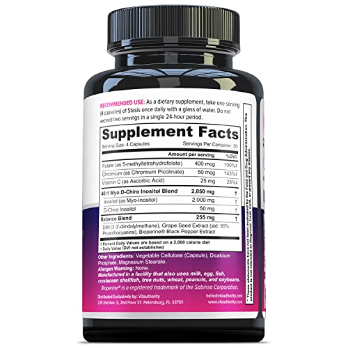 Myo-Inositol D-Chiro Women's Hormone Balance Supplement - 40:1 Myo-Inositol & D-ChiroInositol Blend with DIM for Hormone Balance for Women - Health Vitamins for Skin, Energy, & Cycle Support (1 Month) Vitauthority uk supplements