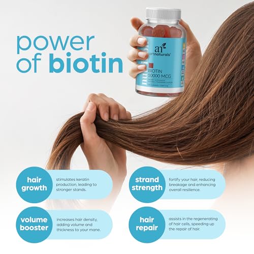Artnaturals Biotin Gummies for Hair Growth - (100 Gummies - 10000mcg) - Natural Strawberry Artnaturals uk supplements