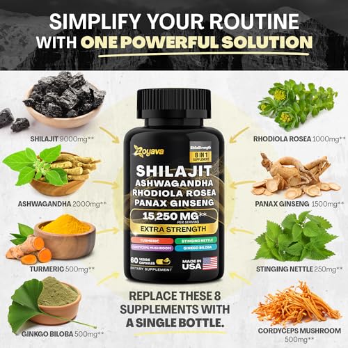 Zoyava Shilajit Pure Himalayan 9000MG,Energy Booster Ashwagandha 2000MG Zoyava uk supplements