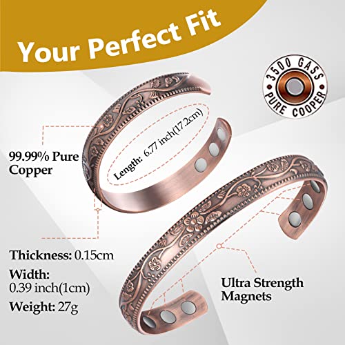 Feraco Magentic Copper Bracelet for Women,Vintage Flower Copper Cuff Bracelet Feraco uk supplements